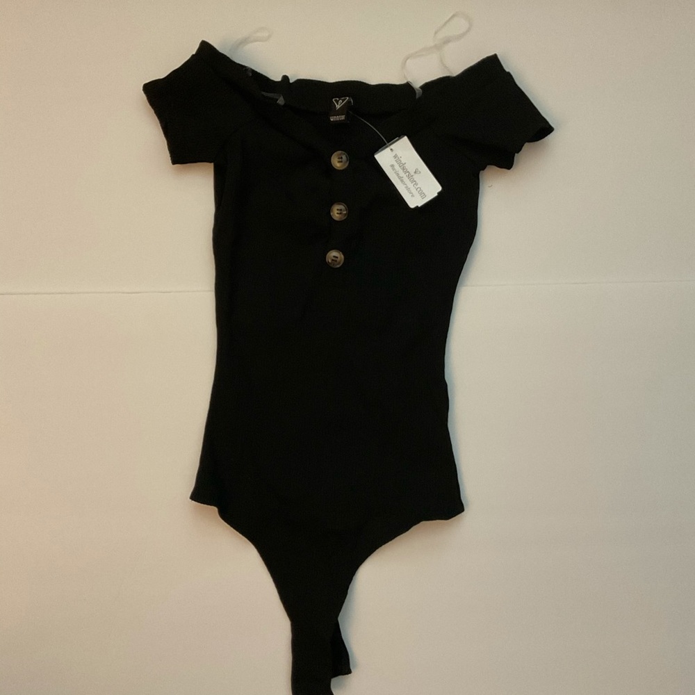 Windsor Black Bodysuit Off the Shoulder Size Small